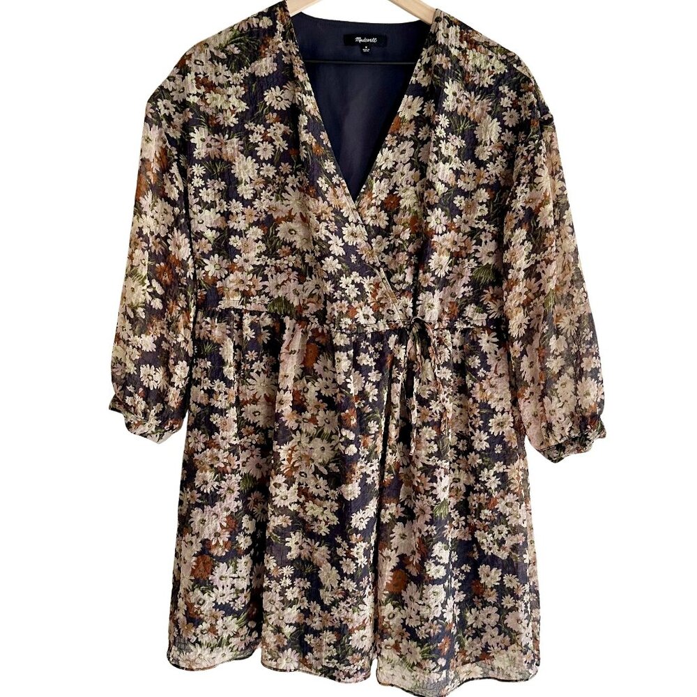 Madewell Drawstring Faux-Wrap Mini Dress in Daisy Reverie